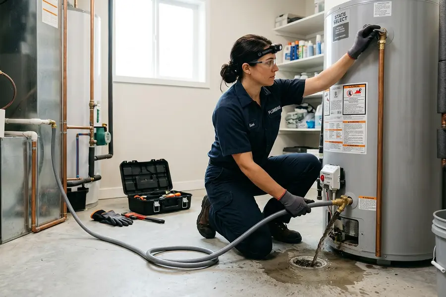 Water Heater Jockey specialist repairing a water heater in Schenectady